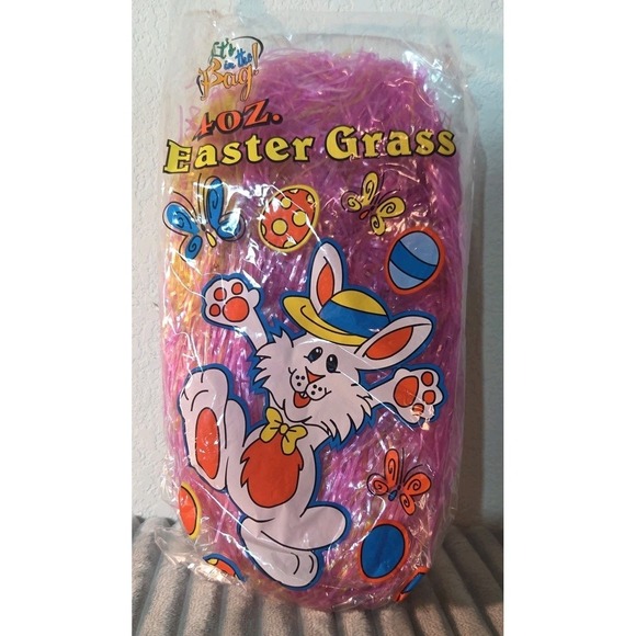 Its in the Bag Other - Vtg NOS Pink Yellow Easter Basket Grass 4oz Cellophane It's In The Bag Filler